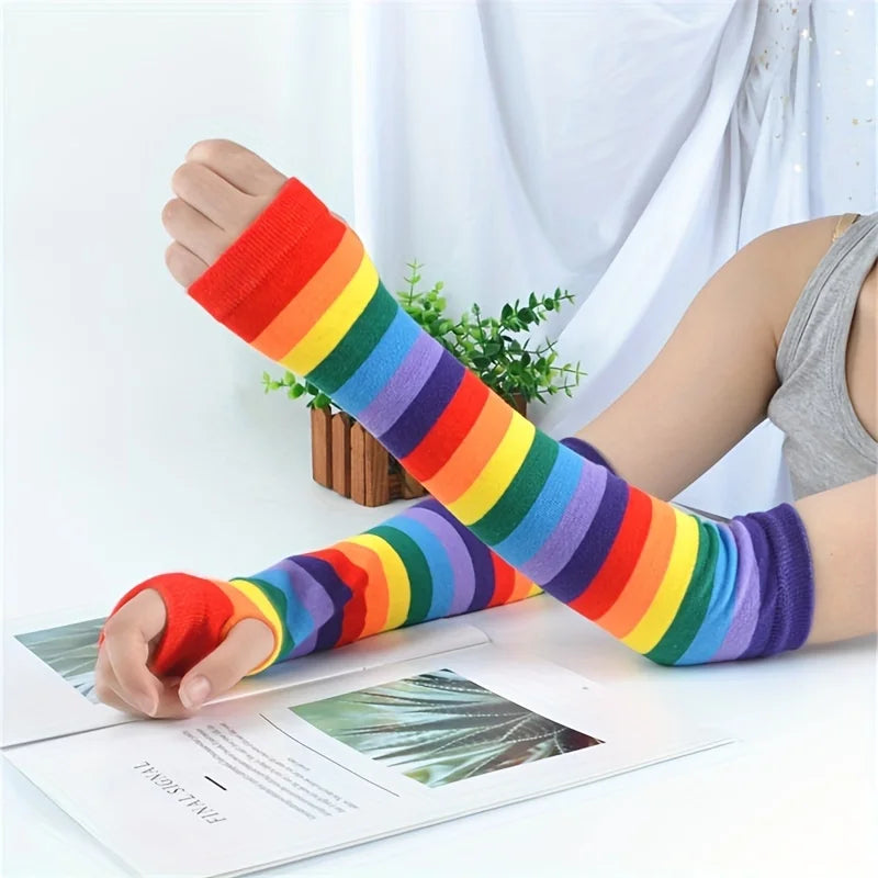 Colorful Knit Long Gloves Arm Warmers
