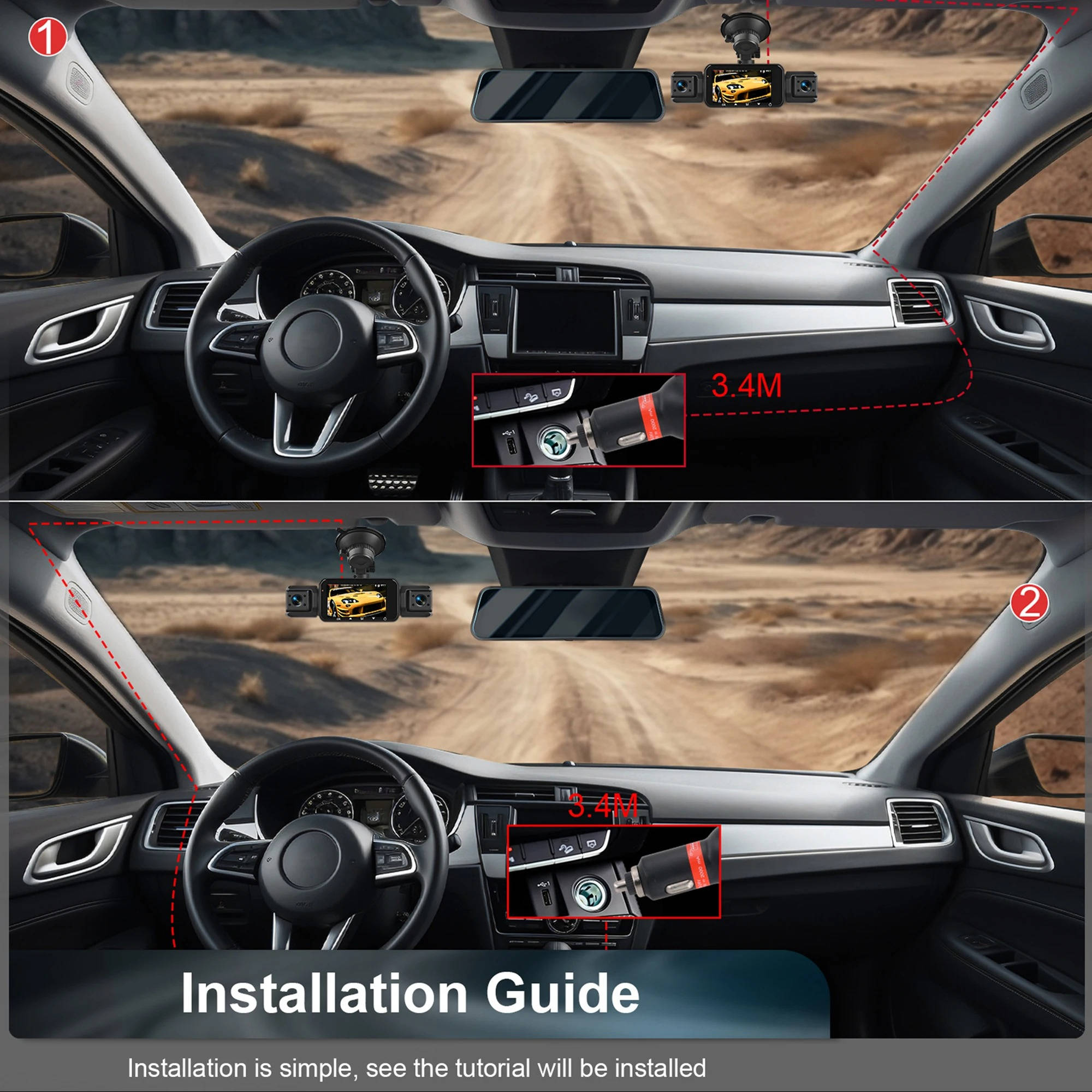 Wireless Car Dash Cam Front And Rear With Night Vision