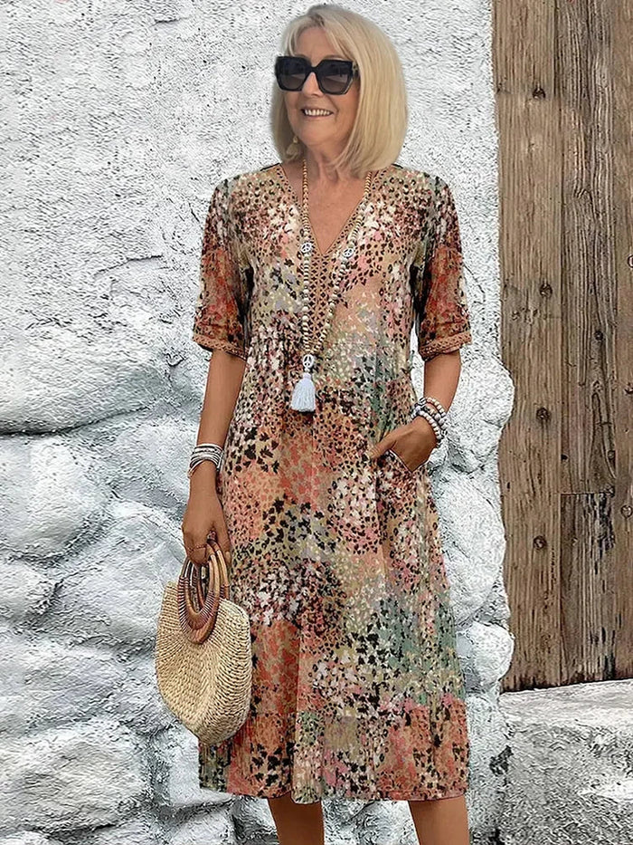 Robe mi-longue fleurie pour femme