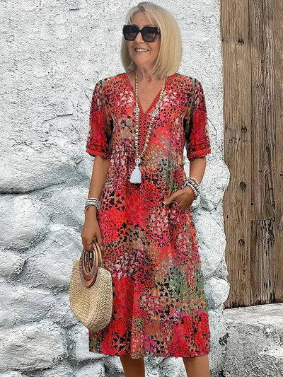 Robe mi-longue fleurie pour femme