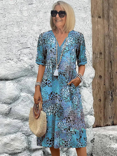 Robe mi-longue fleurie pour femme