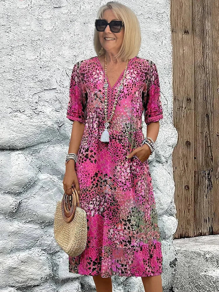 Robe mi-longue fleurie pour femme