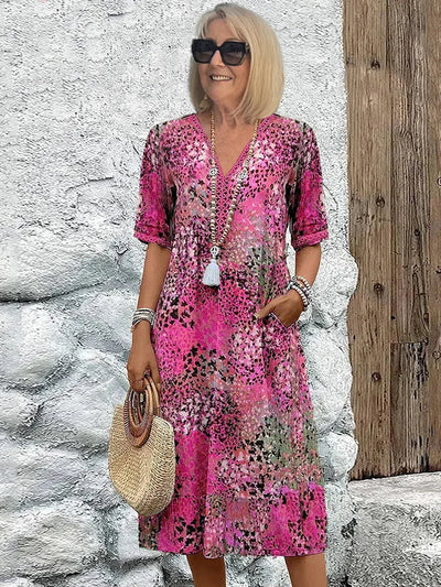 Robe mi-longue fleurie pour femme